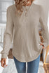 Ribbed Texture Round Neck Drop Shoulder Rounded Hem Knit Top